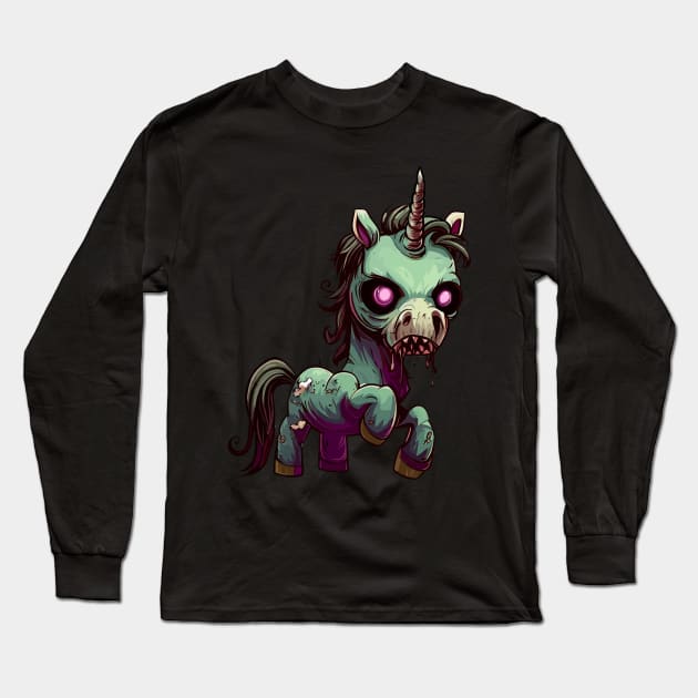 Spooky magical zombie unicorn Long Sleeve T-Shirt by TomFrontierArt